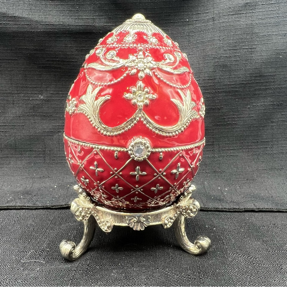 Faberge Red and Silver Decorative Musical Egg